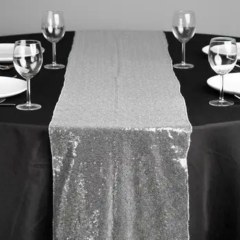 

Luxury Silver Sparkling Tablecloth Champagne Glitter Sequin Table Runner For Wedding Birthday Party Table Decorations