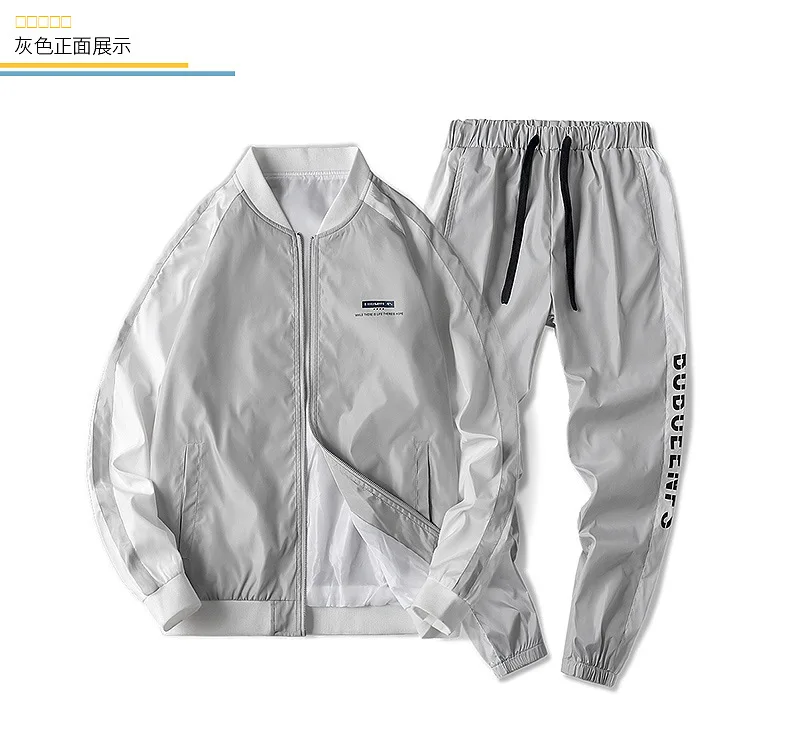 Japanese streetwear loose casual jacket sweatpants 2 piece set mens swaetsuits bomber pilot jacket tracksuit men gym jogger set
