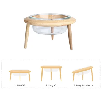 

Adjustable Raised Pet Glass Bowl with Wooden Stand for Cat and Dog No Spill Pet Food Water Feeding Bowls 66CY