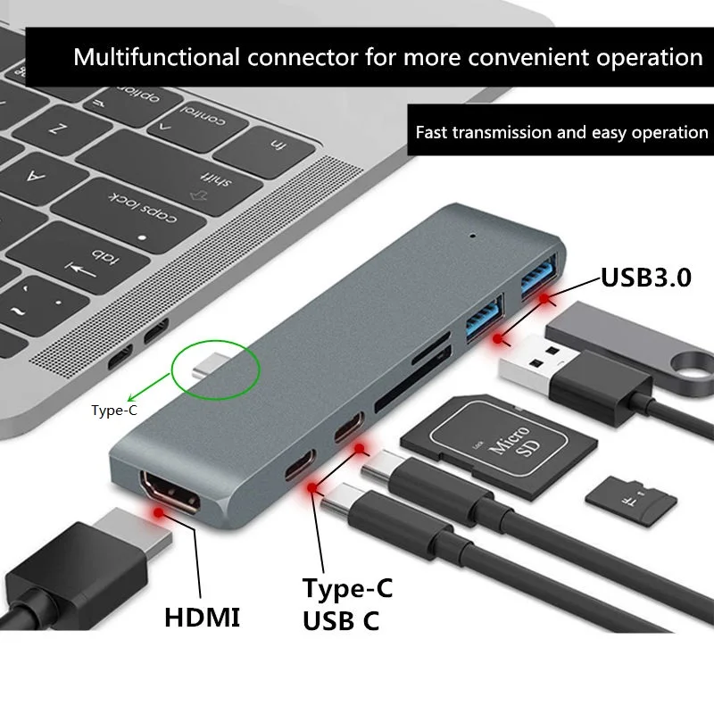 Usb type-C док-станция для ноутбука, Док-Станция HDMI 4K HD кабель usb-c 3,0 PD зарядка SD TF кард-ридер для iMacBook samsung huawei