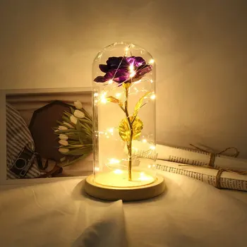 

Rose Flower Light With Glass Cover Decoration Led Night Light Led Light Birthday Party Decoration Plastic Flower Drop Shipping