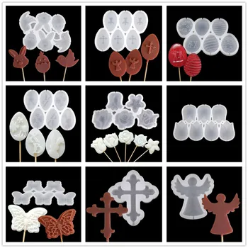 새로운 도착 다양한 아름다운 부활절 달걀 & 토끼 에폭시 Lillpop 금형 케이크 장식 실리콘 케이크 금형 주방 베이킹 도구