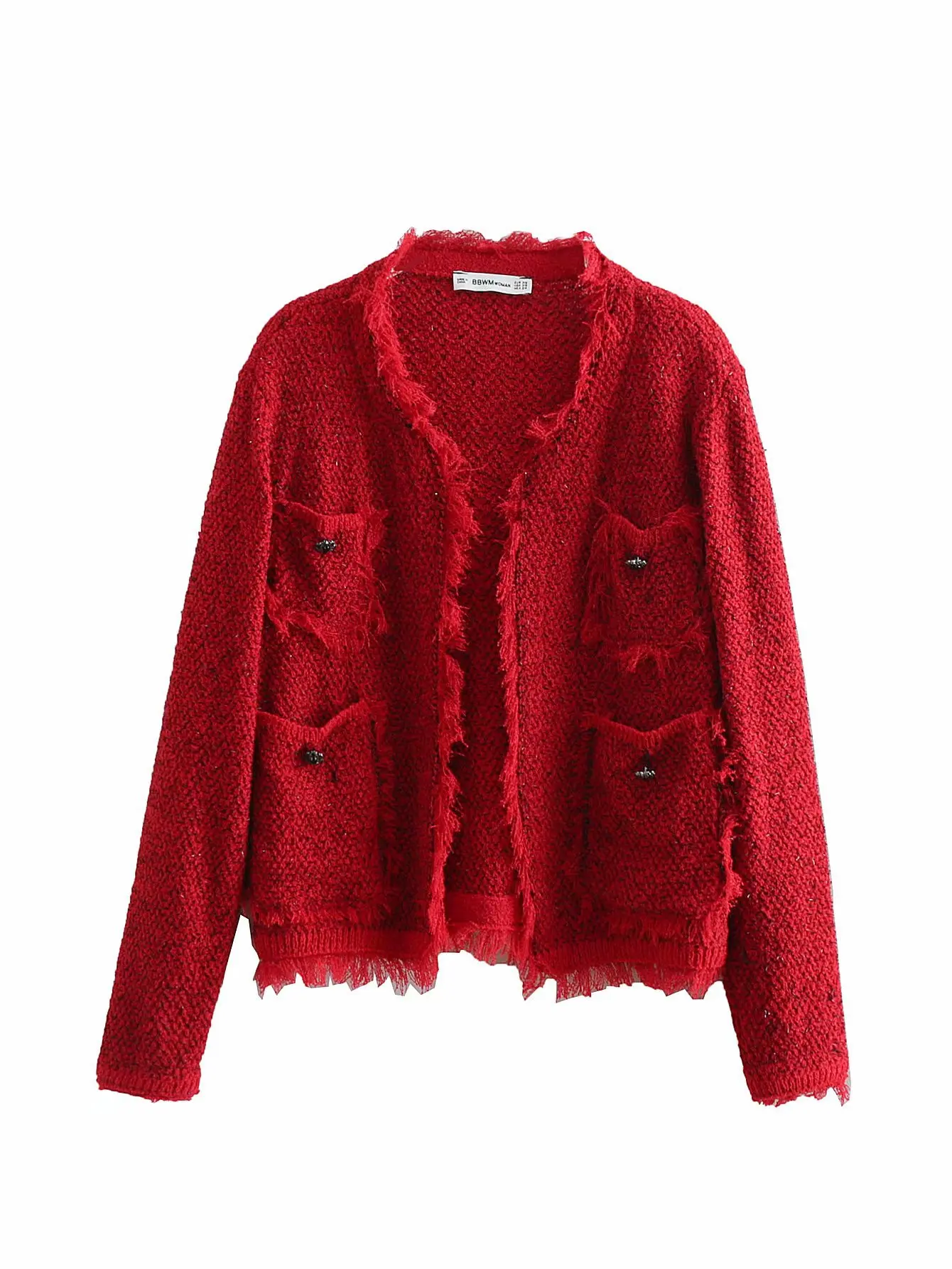 

A1 #2019 Spring New Style Western Style Multi-pockets Flash Knit Tweed Coat