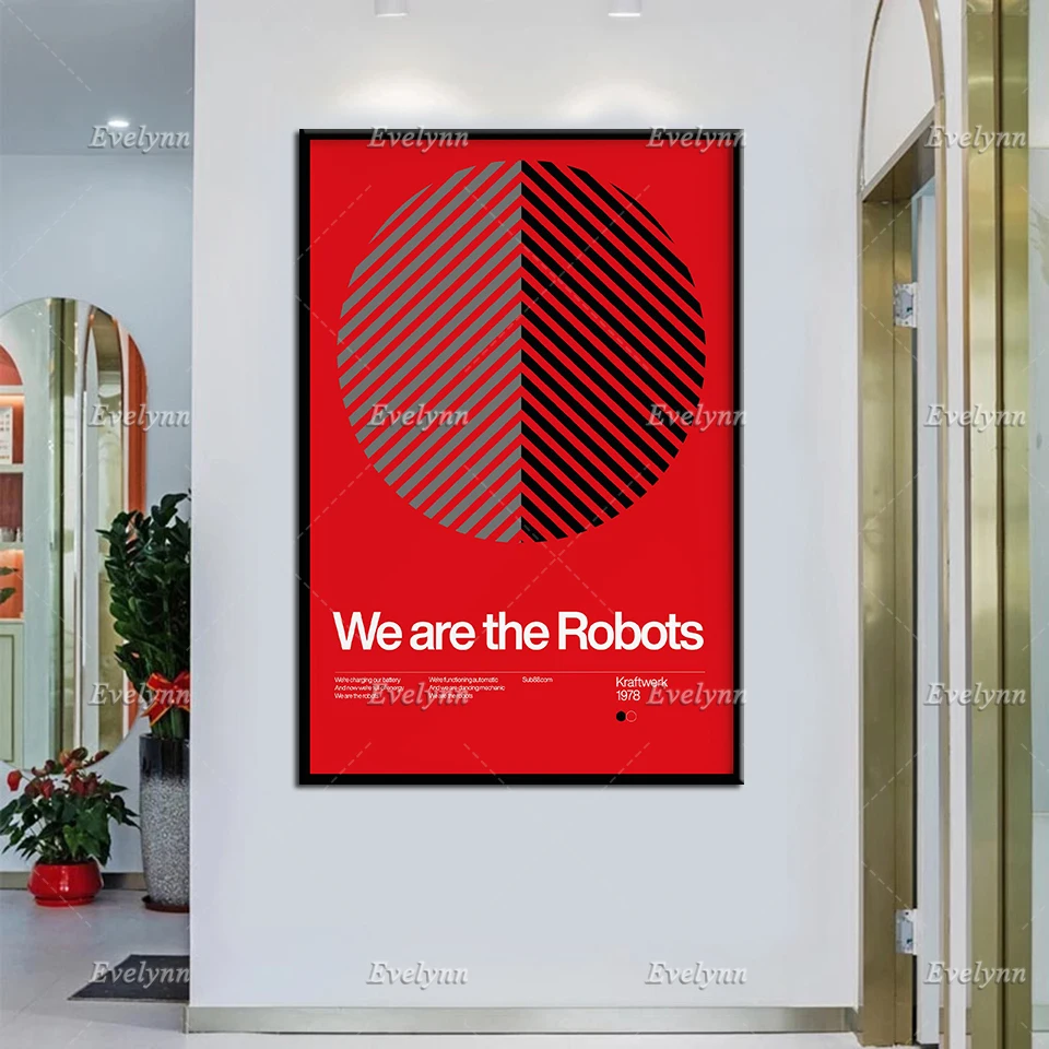 Poster New Wave, Siamo I Robot-Kraftwerk 1978, New Wave Song Design Grafico Svizzero Minimalista Decorazioni Per La Casa Stampe Su Tela