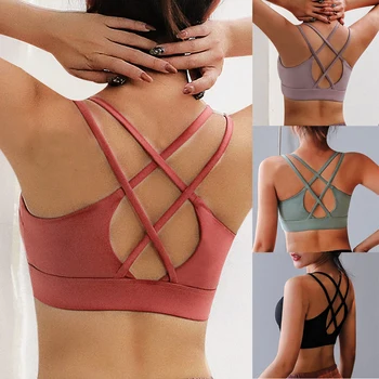 

Women Sports Bra Push Up Strappy Sports Bras For Female Sexy Bandage Top Wirefree Padded Medium Support Bra