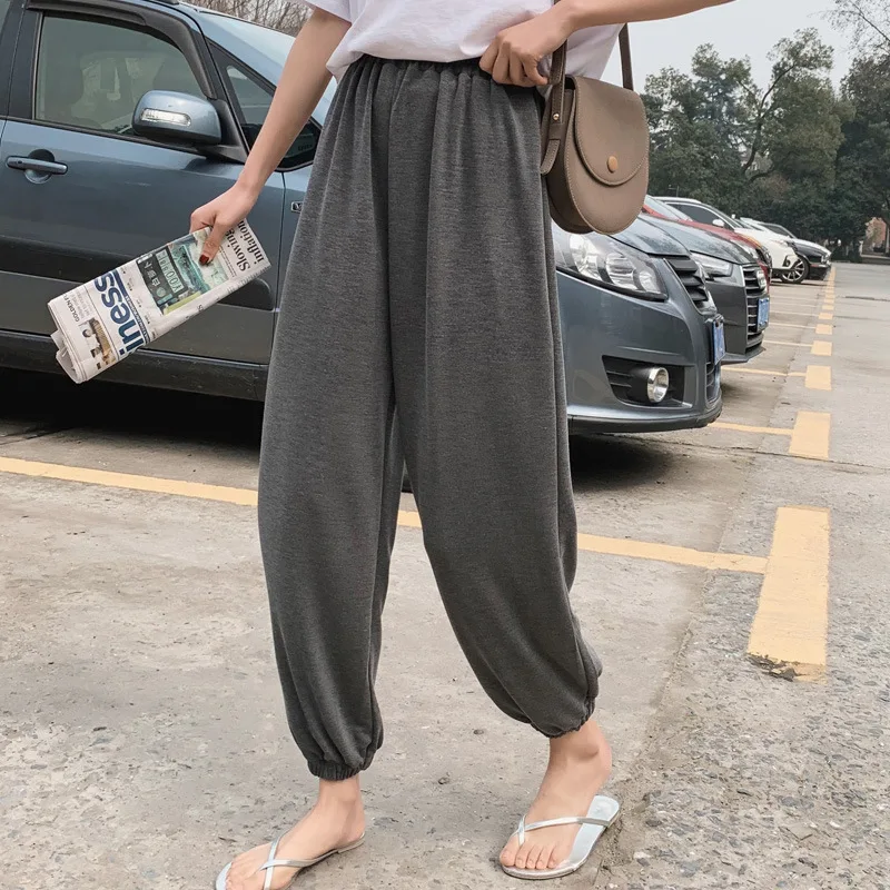 

Summer Spring Loose Pants Woman Solid Elasticity Waist Fashion Female Trousers