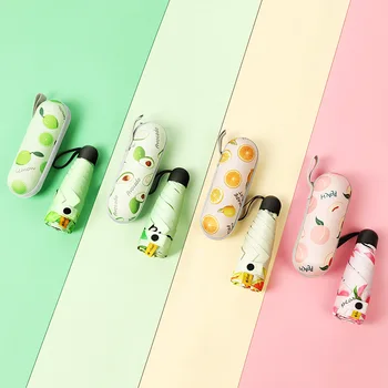 

Mini Capsule Cute Fruit pattern umbrella Five-folding Sun protection Anti-UV UPF50 umbrella folding pocket Umbrellara for girl