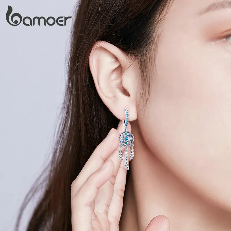 BAMOER 보헤미아 드림캐처 여성용 드롭 귀걸이, 보호 스타일 귀걸이, 패션 쥬얼리, 2 가지 색상