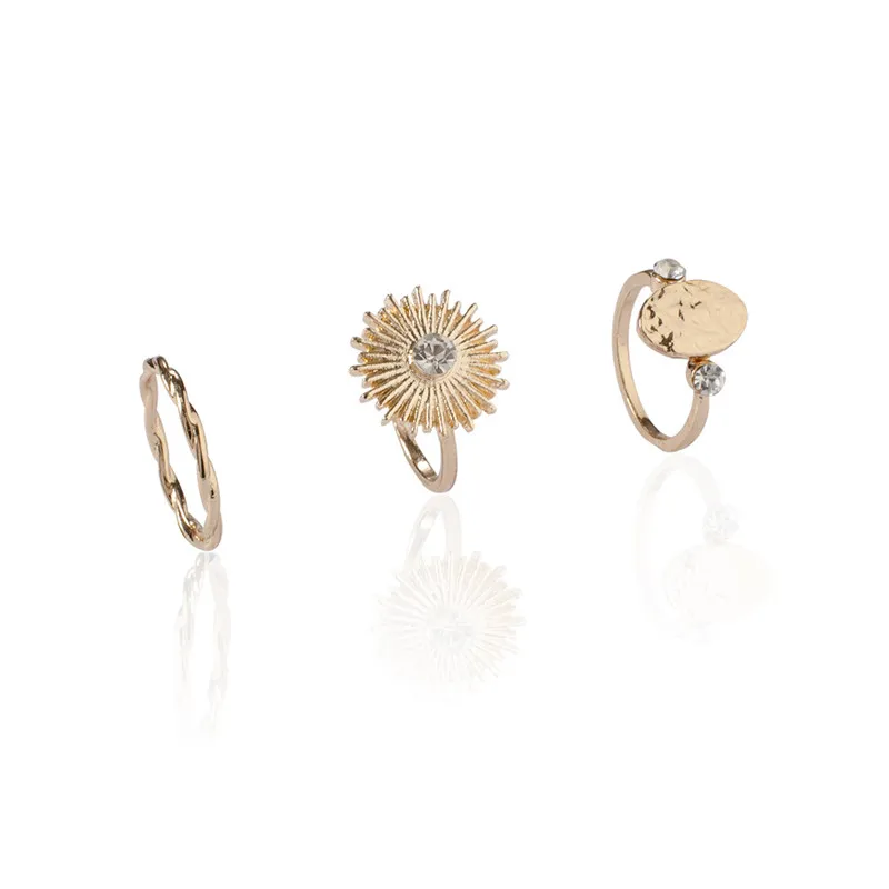 LETAPI простые женские кольца подсолнухи кристалл узор костяшки набор золотых