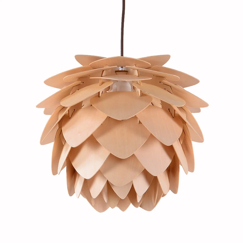 

Wooden Pine Cone Hanging Lamp Creative Restaurant Decoration Pendant Lights