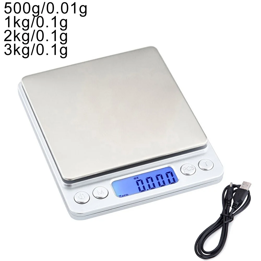 LCD Digital Scales Mini Precision Electronic Grams Weight Balance Scale Kitchen Tea Baking Weighing Scale 500g/1/2/3kg 0.01/0.1g