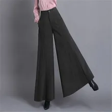 Элегантные шерстяные широкие брюки для женщин с высокой талией, утолщенная Теплая юбка, женские модные свободные брюки размера плюс S-3XL, RM50013