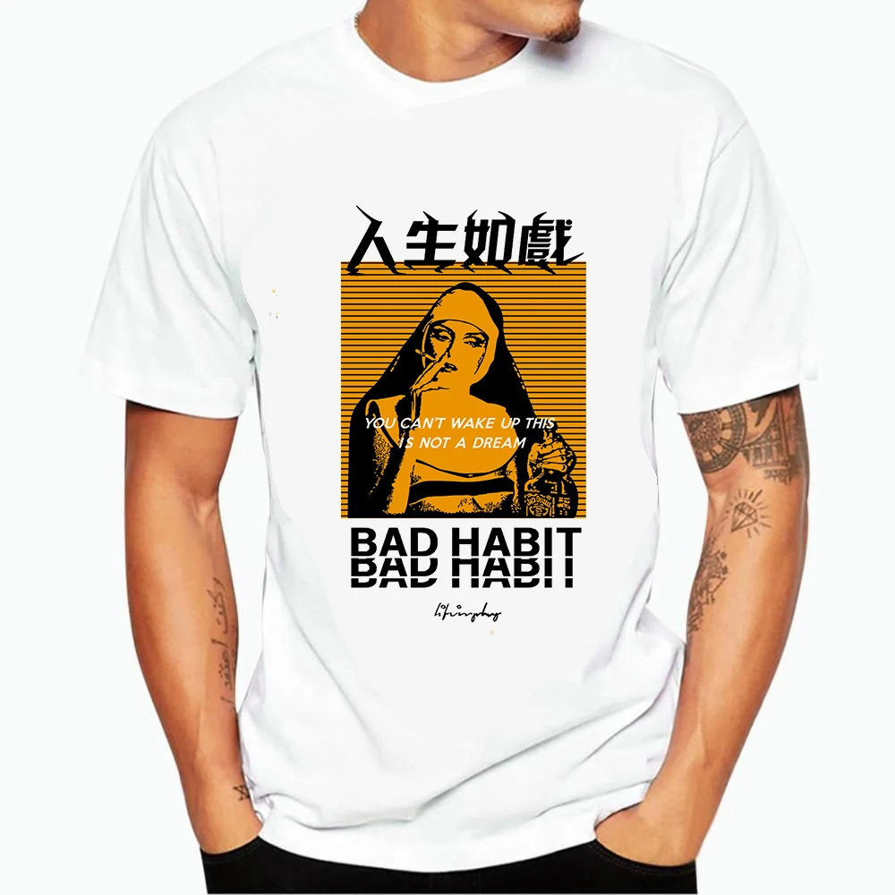 

Men T Shirt O-Neck Hip Hop Streetwear Smoking Picture Bad Habit Letter Print Tees Casual Summer Short Sleeve T-shirts S- XXXl