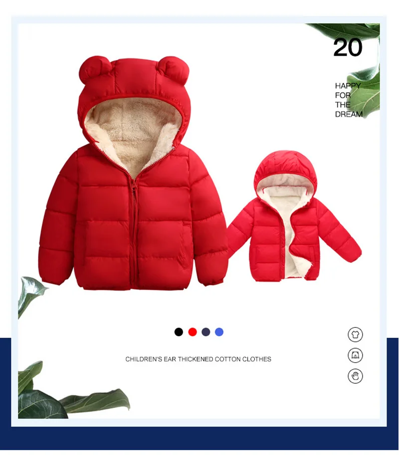 Baby Boys Down Jackets Winter Cotton Thicken Warm Long Sleeve Hooded Coats Outerwear Kids Parkas Children Clothes Hoodi CL2116