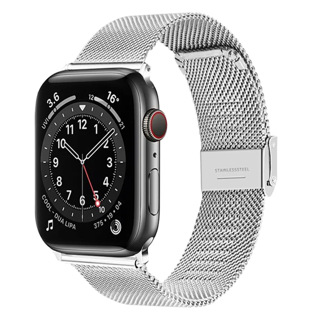 Milanese Loop for Apple Watch Band 7 6 SE 5 4 44mm 42mm Stainless Steel Bracelet Metal Wrist Strap of iWatch Series 2 3 38mm 40m Silver