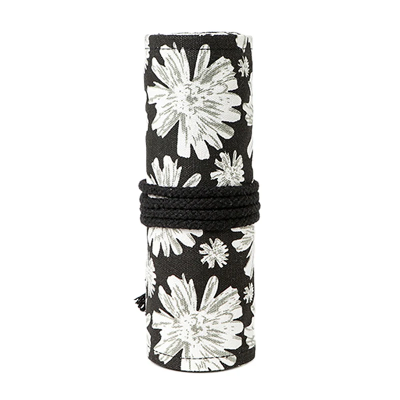 

Handmade Canvas Art Pen Curtain 72-Hole Large Capacity Pencil Case Color Lead Sketch Stationery Bag