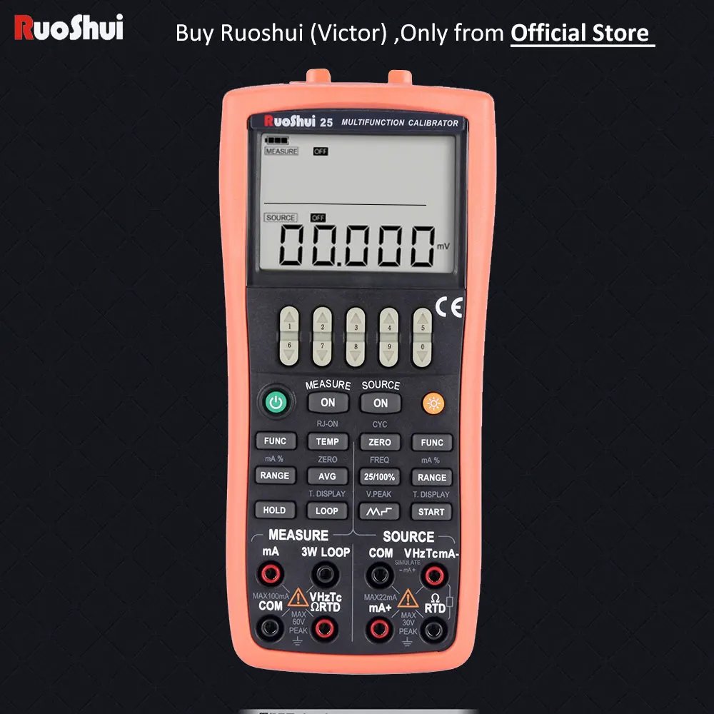 

VICTOR25 Multifunction Process Calibrator 24V Loop power volts ohms Temperature Simulates compensation user calibration detector