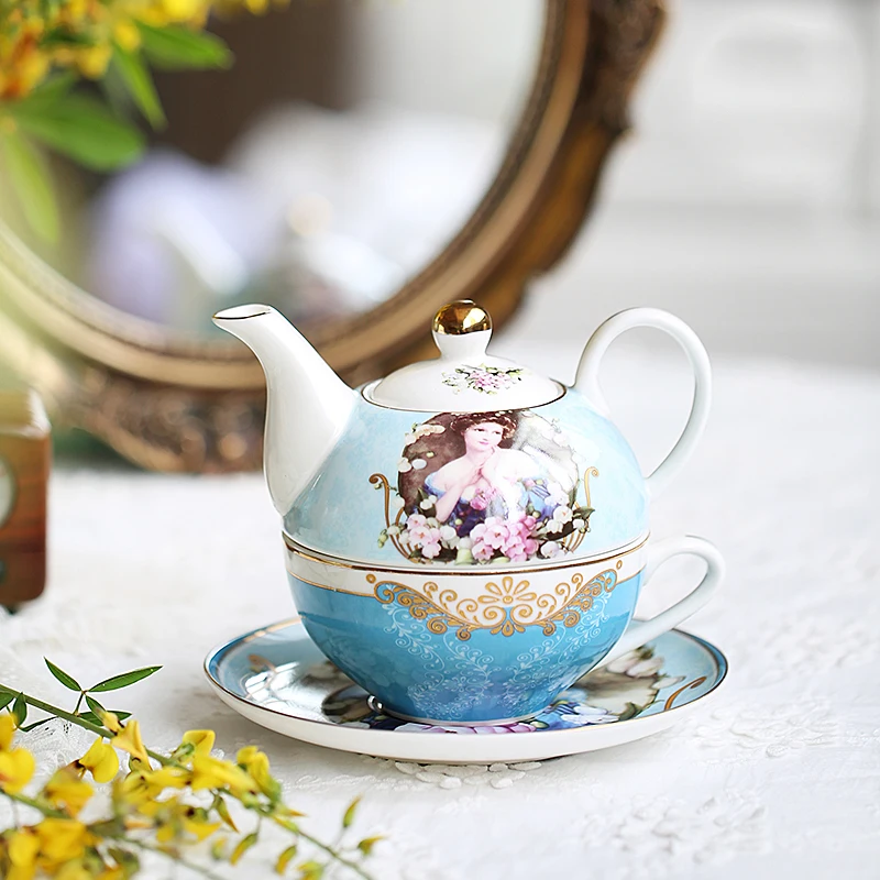 

Ceramics Tea Set Creative Afternoon Tea Teapot Cup Saucer Dish Set European Retro Printing Porcelain Tea Bowl Kitchen Drinkware