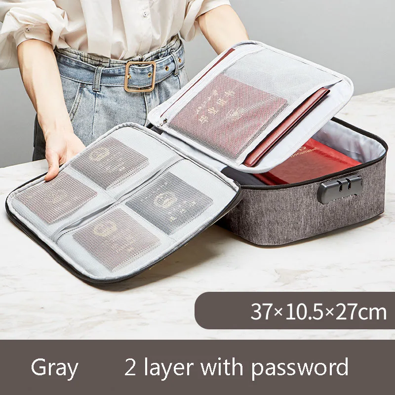 Gray 2 password Прочные домашние безопасные файлы для хранения билетов сумка-мессенджер сумка для путешествий и офиса блокированные документы органайзер для хранения - Цвет: Gray 2 password