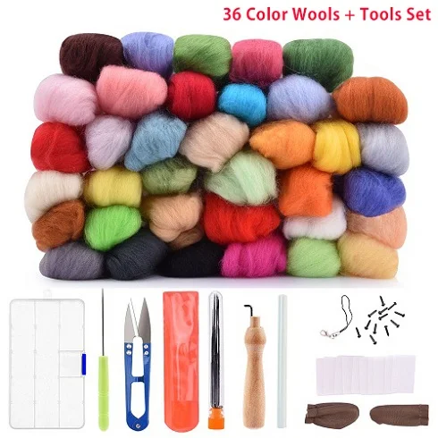 7/24/36/50 Colors Wool Felt Craft Kit Needle Felting Starter Fabric Yarn Roving DIY Spinning Sewing Mold Needlework Accessories - Цвет: A12