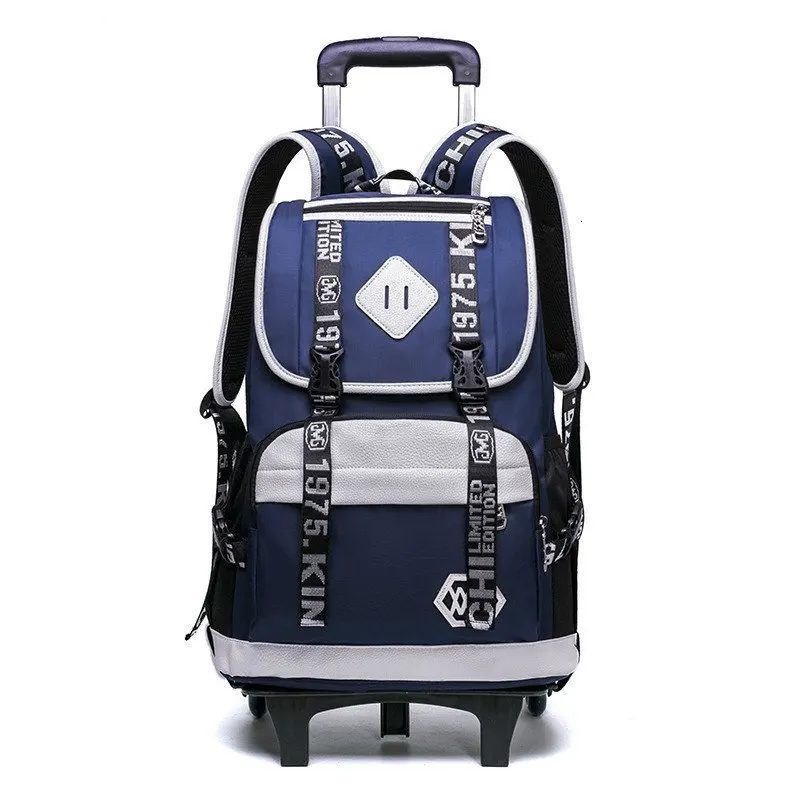 Boys Wheels Children Trolley Backpacks 2/6 Schoolbag Kids School Bags Luggage Bag grils Wheels Backpack travel Rolling Backpack - Color: 2 wheels blue
