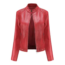 Women Basic Long Sleeve Leather Jacket 2021 Autumn Streetwear Red Women Cropped Jacket Gothic Vintage 90s Outfits