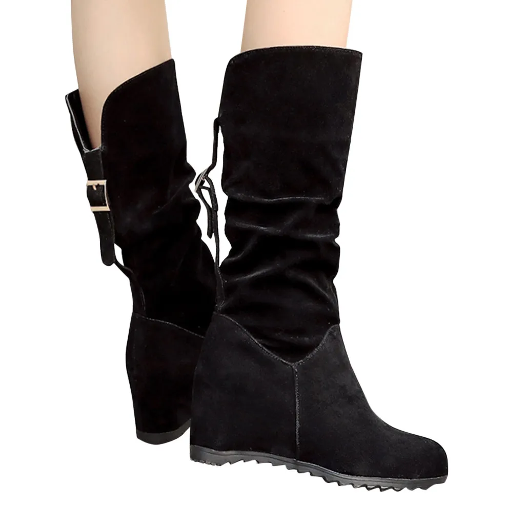 Spring Autumn Boots Women Female Round Toe Mid-calf Sweet Princess Party Boot Stylish Flat Flock Shoes Snow Boots#3