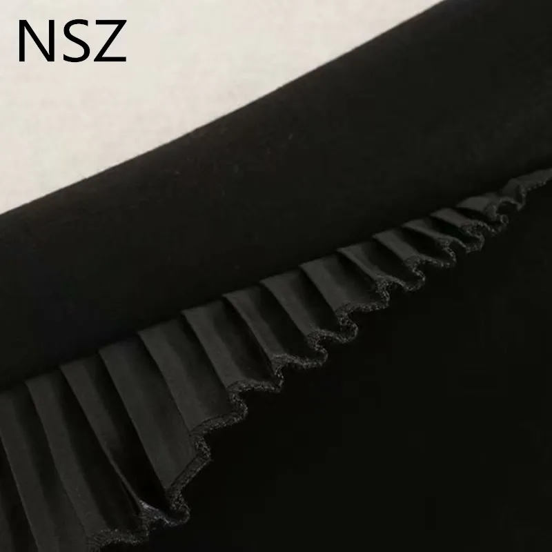 NSZ женская черная флисовая толстовка толстовки с длинным рукавом Круглый воротник плиссированные украшения пуловеры верхняя одежда Топ