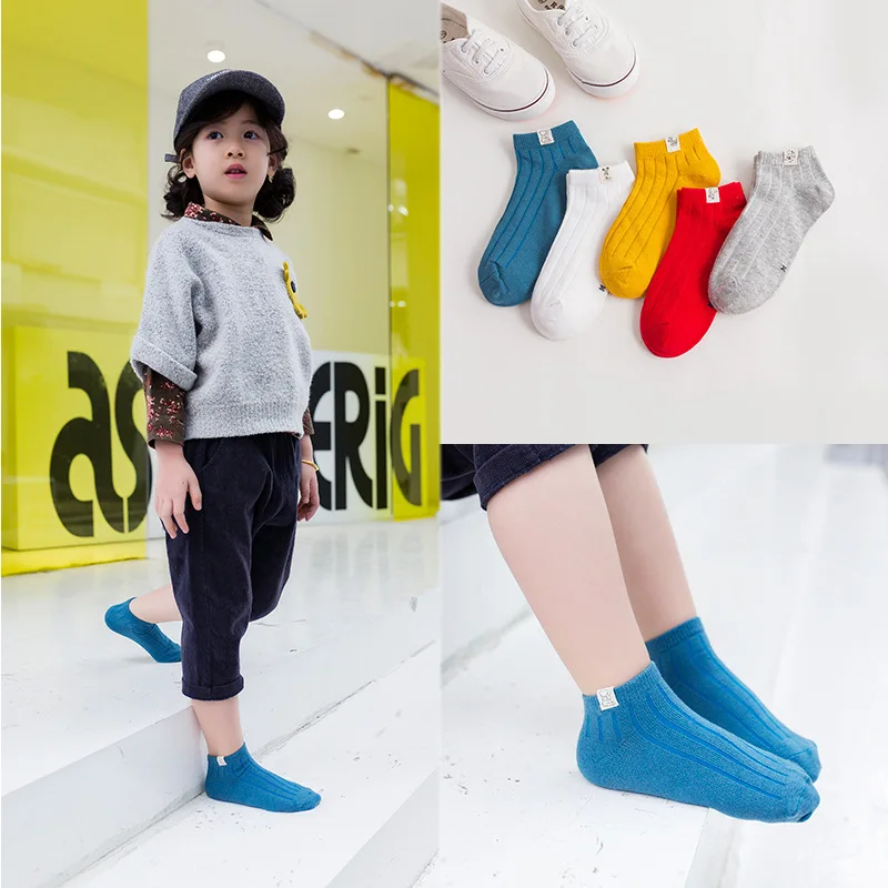 Children's Socks Cotton Deodorizing Breathable Four Seasons Thin Young STUDENT'S Short Socks Korean-style Embroidered Cloth Labe