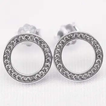 

Original Sparkling Circular Forever Crystal Stud Earrings For Women 925 Sterling Silver Earring Wedding Gift Jewelry