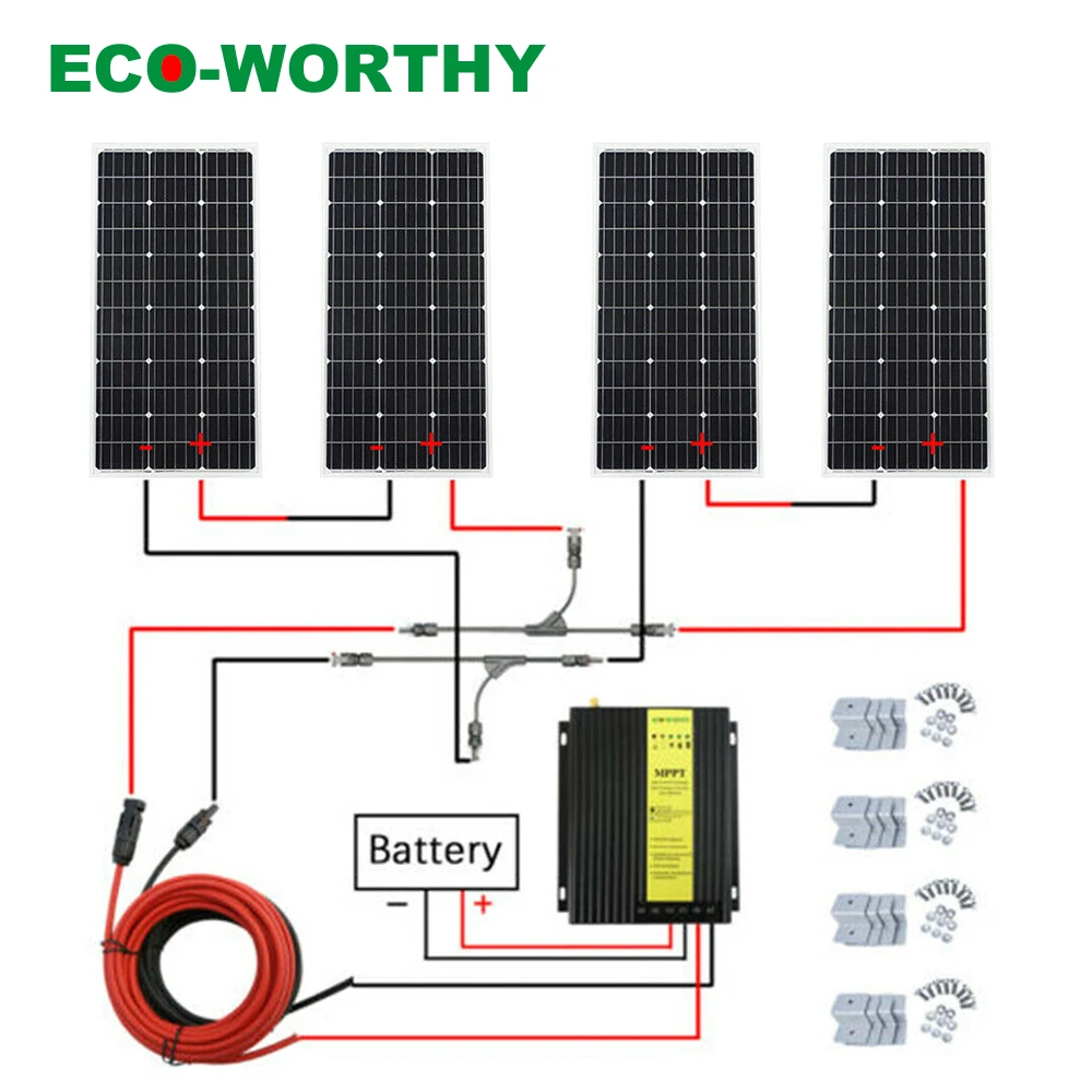 

ECOworthy 400W Mono Solar Panel Kit 40A MPPT Controller Off Grid System For Home Power