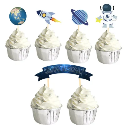 5PCS Вечерние 24 шт. космическая ракета, космонавт торт Топпер с днем рождения баннер воздушный шар Свадебная вечеринка торт украшение мальчик тема - Цвет: 5PCS