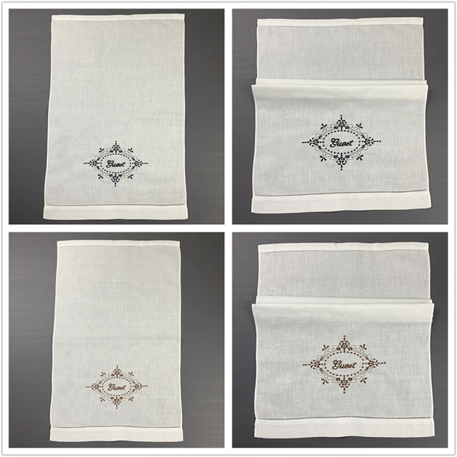 12 Db Otthoni Textil Vendég Törülközők Fehér Vászon Hemstitched Tea Törülköző Kendő Kézi Étel Konyhai Fürdőszoba Hímzés - Image 6