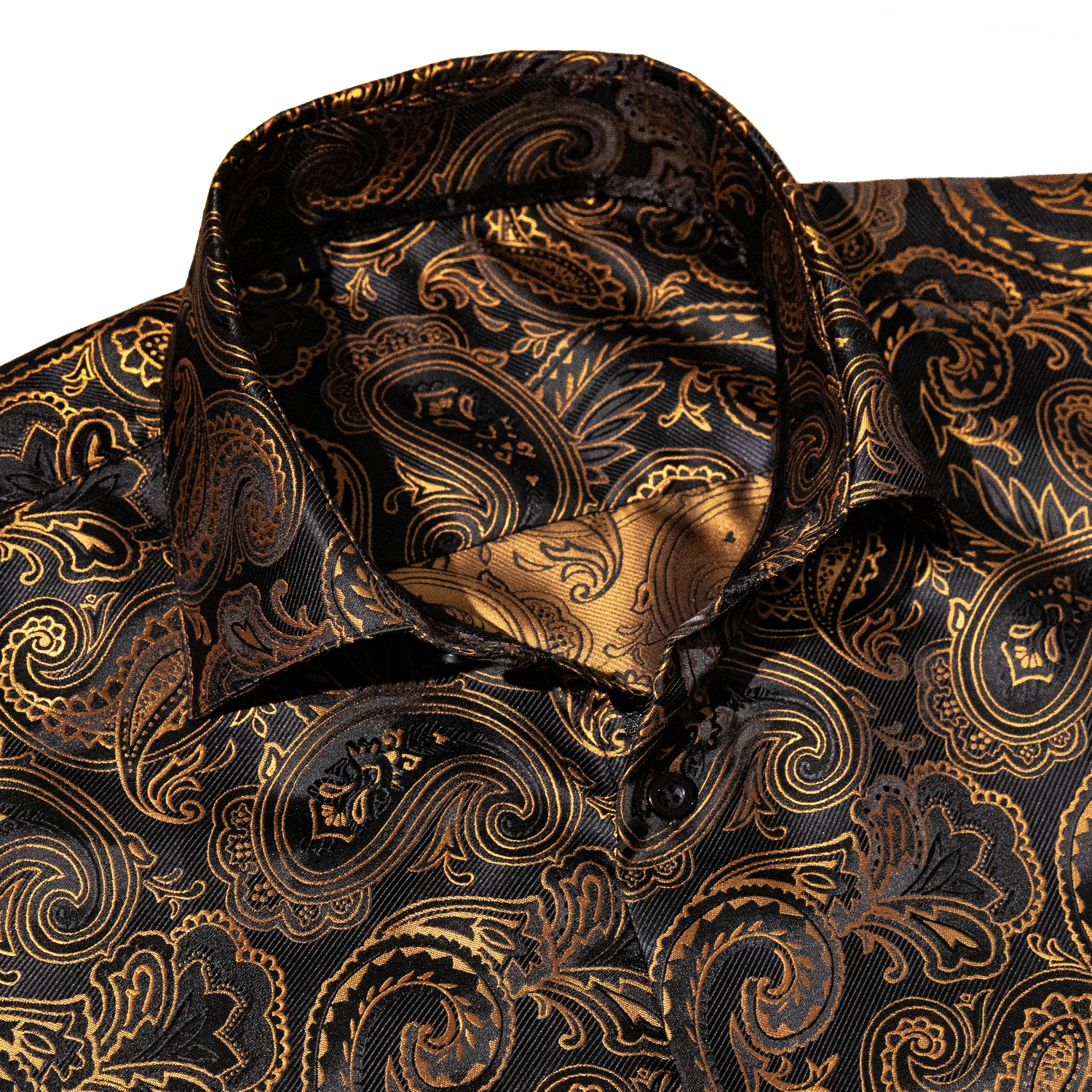 Men casual shirts Barry.Wang Gold Paisley Bright Silk Shirts Men Autumn Long Sleeve Casual Flower Shirts For Men Designer Fit Dress BCY-07