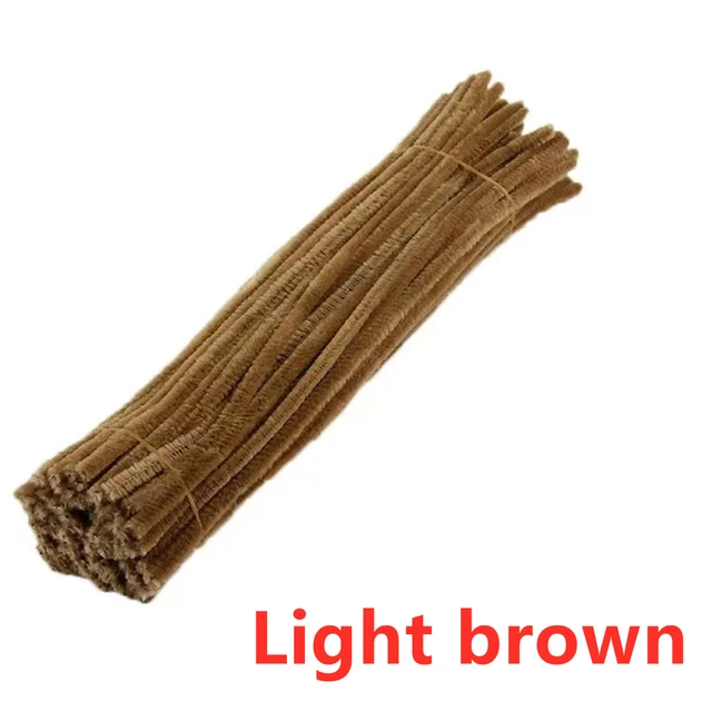 100pcs 30cm Chenille Stems Pipe Cleaners Kids Plush Educational Toy Colorful Pipe Cleaner Toys Handmade DIY Craft Supplies Light Brown 100Pcs
