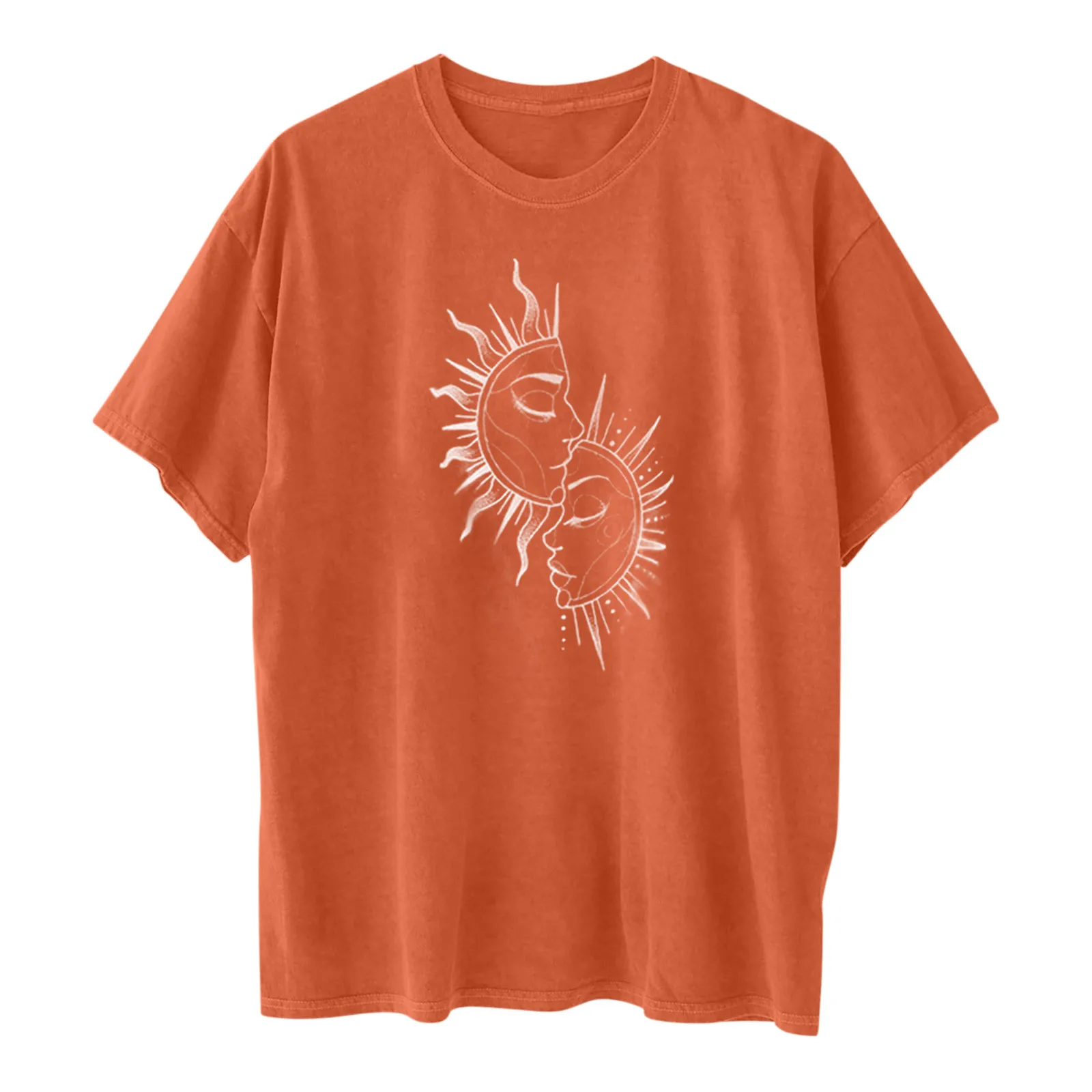 Oversized Women Tshirt Printing Women's Vintage Sun And Moon Printed Pattern Short Sleeve Tops Female Black T-shirt футболки 2