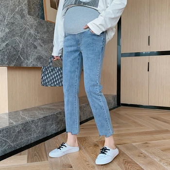 

6013# Spring Summer Thin Denim Maternity Harem Jeans 9/10 Length Belly Casual Pants Clothes for Pregnant Women Pregnancy Jeans