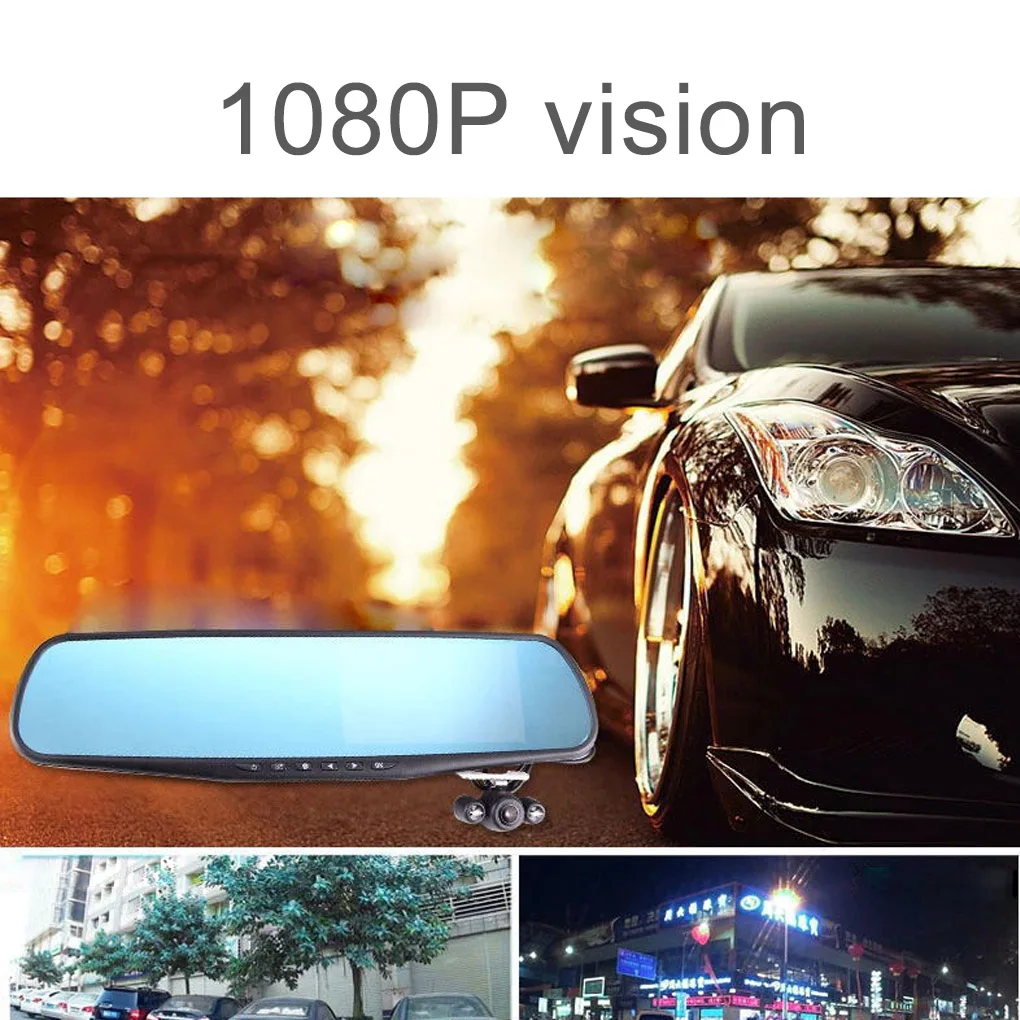 1080P Full HD Автомобильный видеорегистратор 4,3 дюйма с двойным объективом Автомобильный видеорегистратор зеркало заднего вида видеокамера рекордер