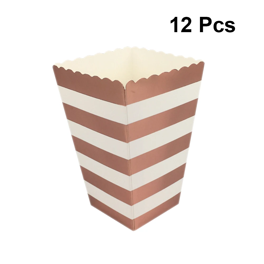 

12pcs Paper Popcorn Boxes Bags Rose Gold Popcorn Box Cup Striped Cardboard Party Favors Candy Container Treat Cartons Kids Child