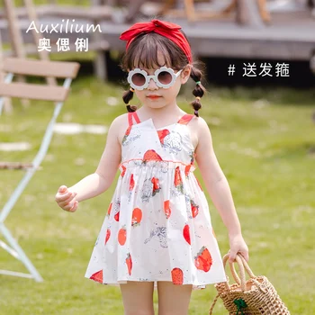 

White Sleeveless Floral Short Girl Dress Party Slip Off Shoulder Strawberry Flower Girls Dress Princess Robe Clothes BW50DR