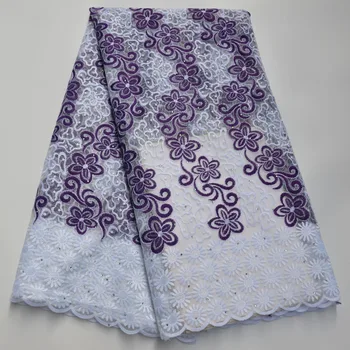 

Purple White African Lace Fabrics High Quality Stones French Lace Fabrics Nigerian Tulle Lace Fabrics For Wedding Dress SX89-5