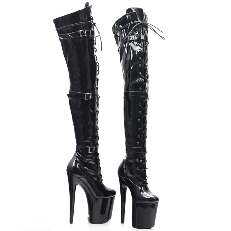 Women 20cm Thin High Heel Platform Boots Sexy Fetish Pointed Toe Buckle Over-The-Knee Dance Thigh Boot
