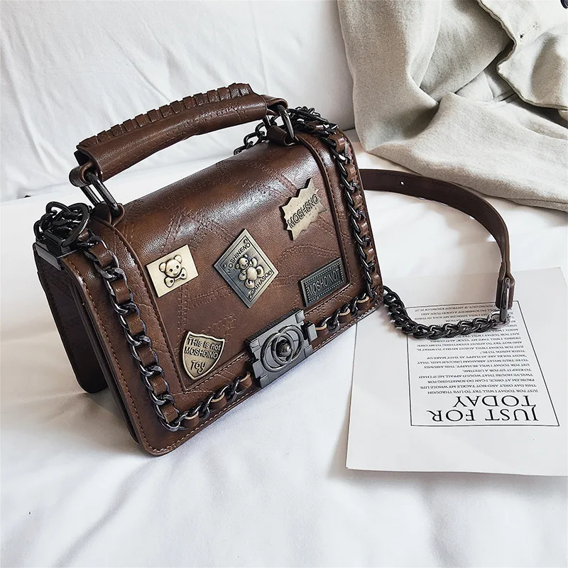 

JIULIN Korean version of three-dimensional qualitative small square bag bear medal chain shoulder diagonal women's bag