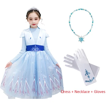 

New Kids Dress for Girls Clothing Elsa 2 Elsa Snow Queen Cosplay Christmas Birthday Knitted Fabric Dresses