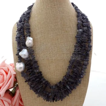 

N052308 3Strands 21''-24'' White Keshi Pearl Iolite Necklace