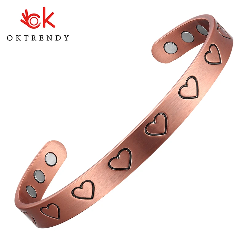 

Charms Bracelet Pure Copper Health Energy Magnetic Bracelets Bangles With Heart Shaped Adjustable Cuff Bracelets for Women Cute