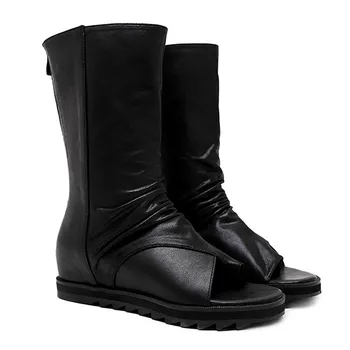 

2019 summer new outdoor ladies sandals with fish mouth Roman slope with high to help increase the toe long tube female boots