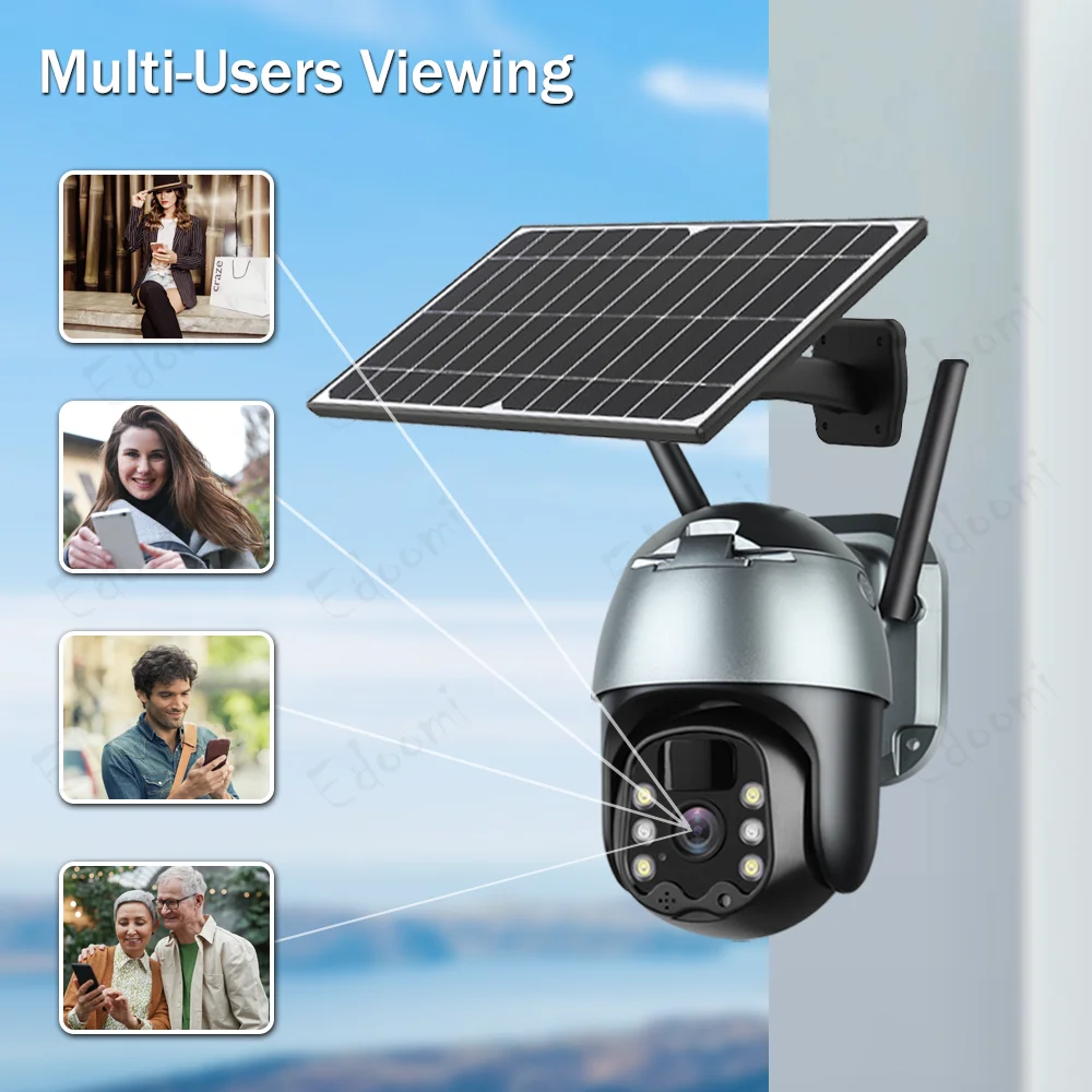 4G Solar IP WiFi 1080P CCTV Video Wireless Surveillance Camera Outdoor PTZ Battery Security Protection Waterproof Color Night