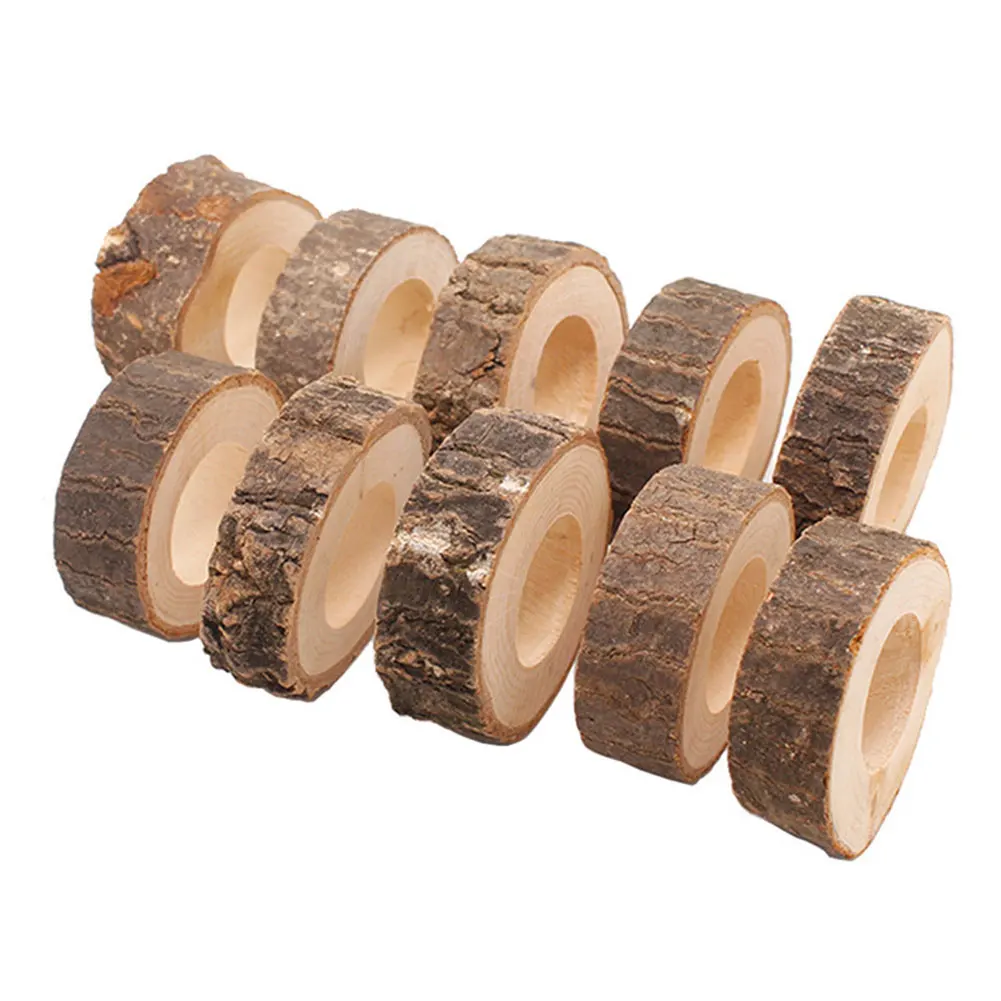

10pcs Party Wedding Supplies Napkin Ring Birthday Vintage Hotel Holders Bar Rustic Craft Circle Wooden Table Decor Groove