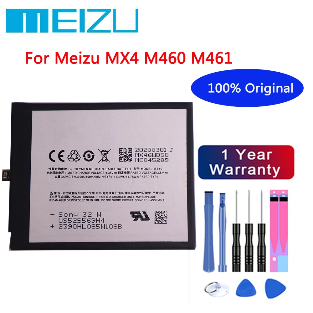 

Meizu High Quality 100% Original Battery 3100mAh BT40 For Meizu MX4 M460 M461 Mobile Phone Batteries+Free tools